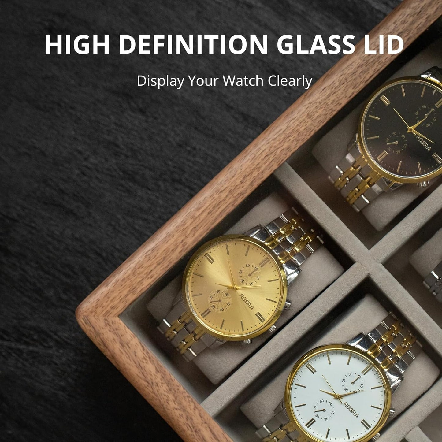 Muso Wood 7 Slot Men's Walnut Watch Box with Glass Lid, Watch and Sunglasses Organizer, Father's Day Gift - Brown