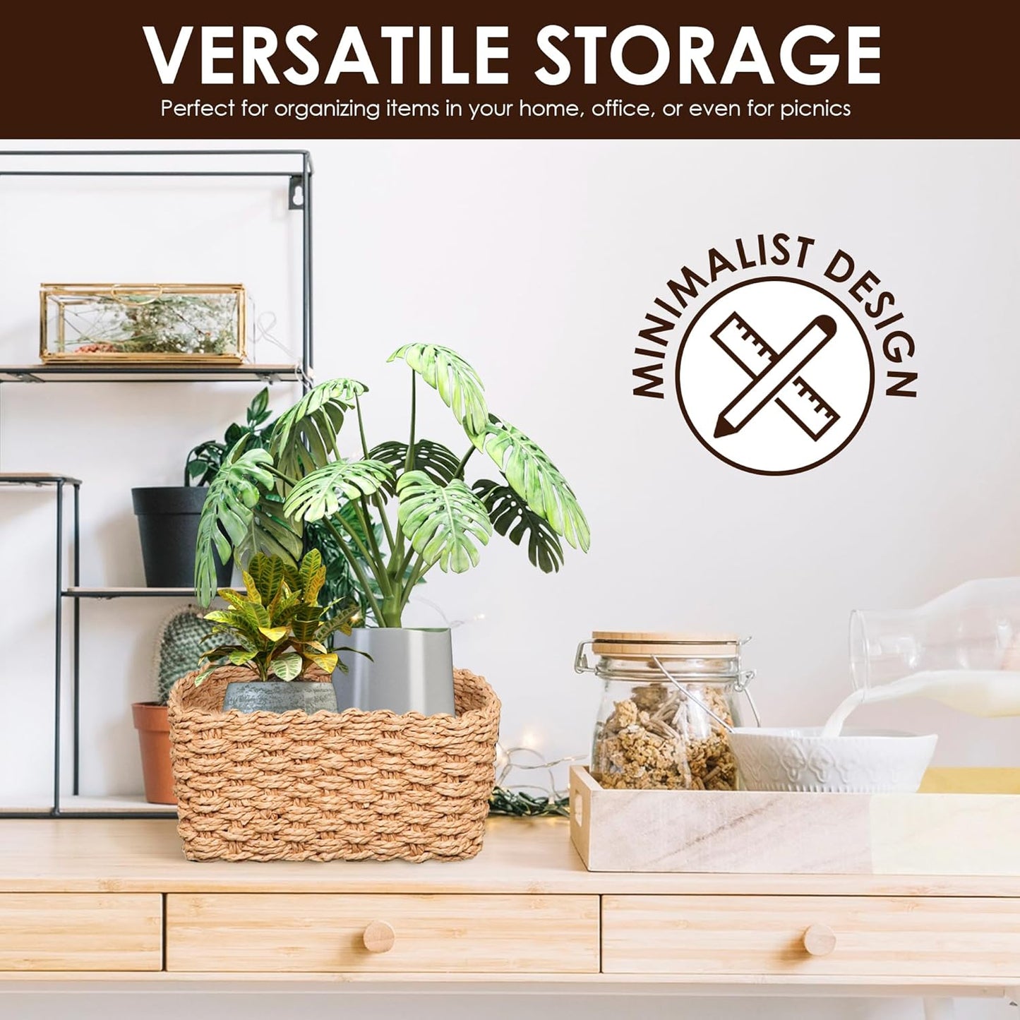 Wicker Storage Baskets For Organizing (Extra Small, Small and Medium), Brown