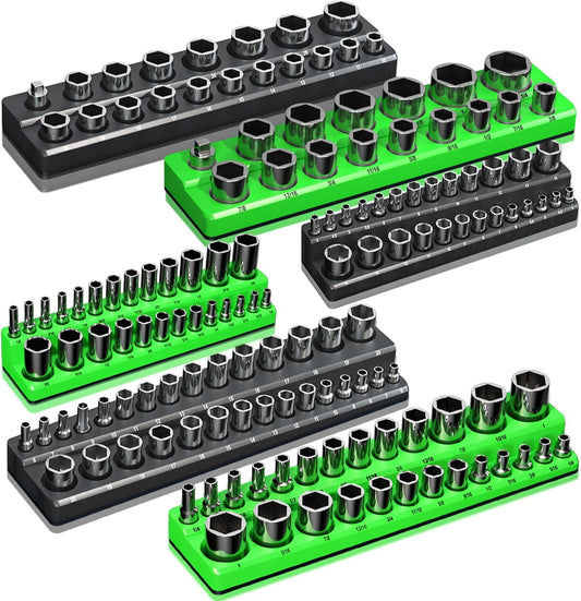 Magnetic Socket Organizer Holder Set For Tool Box Drawer, Toolbox Organization Including 1/4", 3/8" and 1/2" Drive Metric SAE Socket Trays (Sockets are not Included)