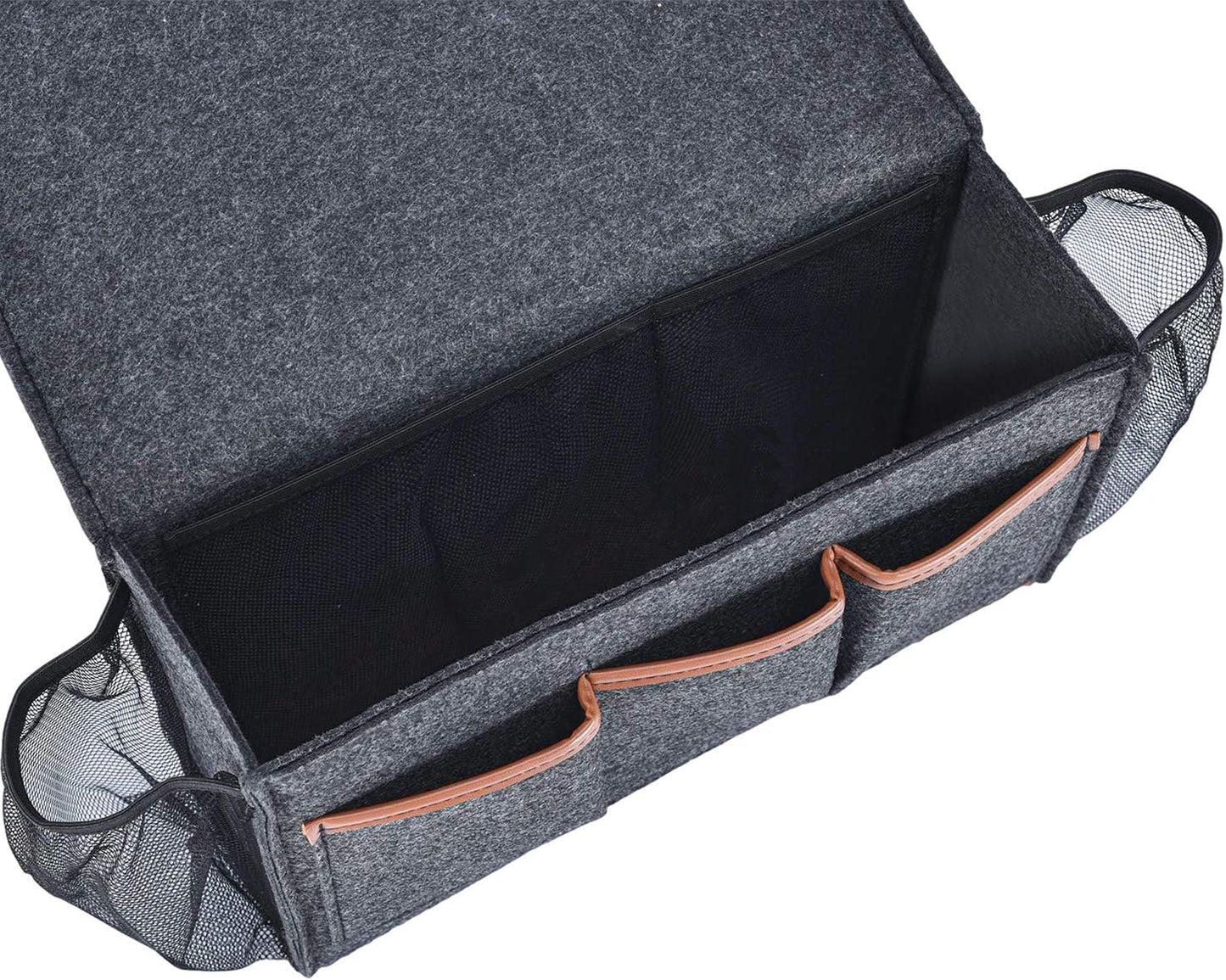 Bedside Caddy, Large Size Storage Organizer with 8 Pockets - Holds Magazines, Remotes, Phone (13.4'' x 18.1'', Dark Grey)