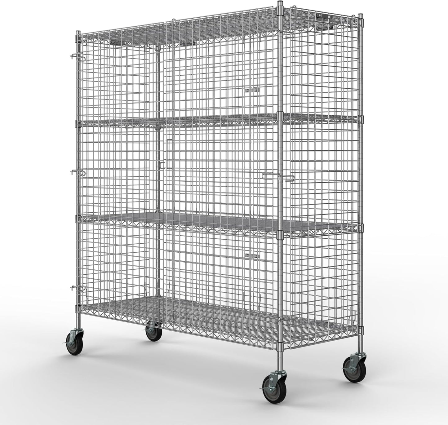 24" W x 60" L x 69" H Heavy Duty Utility Commercial Grade Metal Storage NSF Unit | Chrome Mobile Security Wire Cage Kit