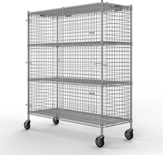 24" W x 60" L x 69" H Heavy Duty Utility Commercial Grade Metal Storage NSF Unit | Chrome Mobile Security Wire Cage Kit