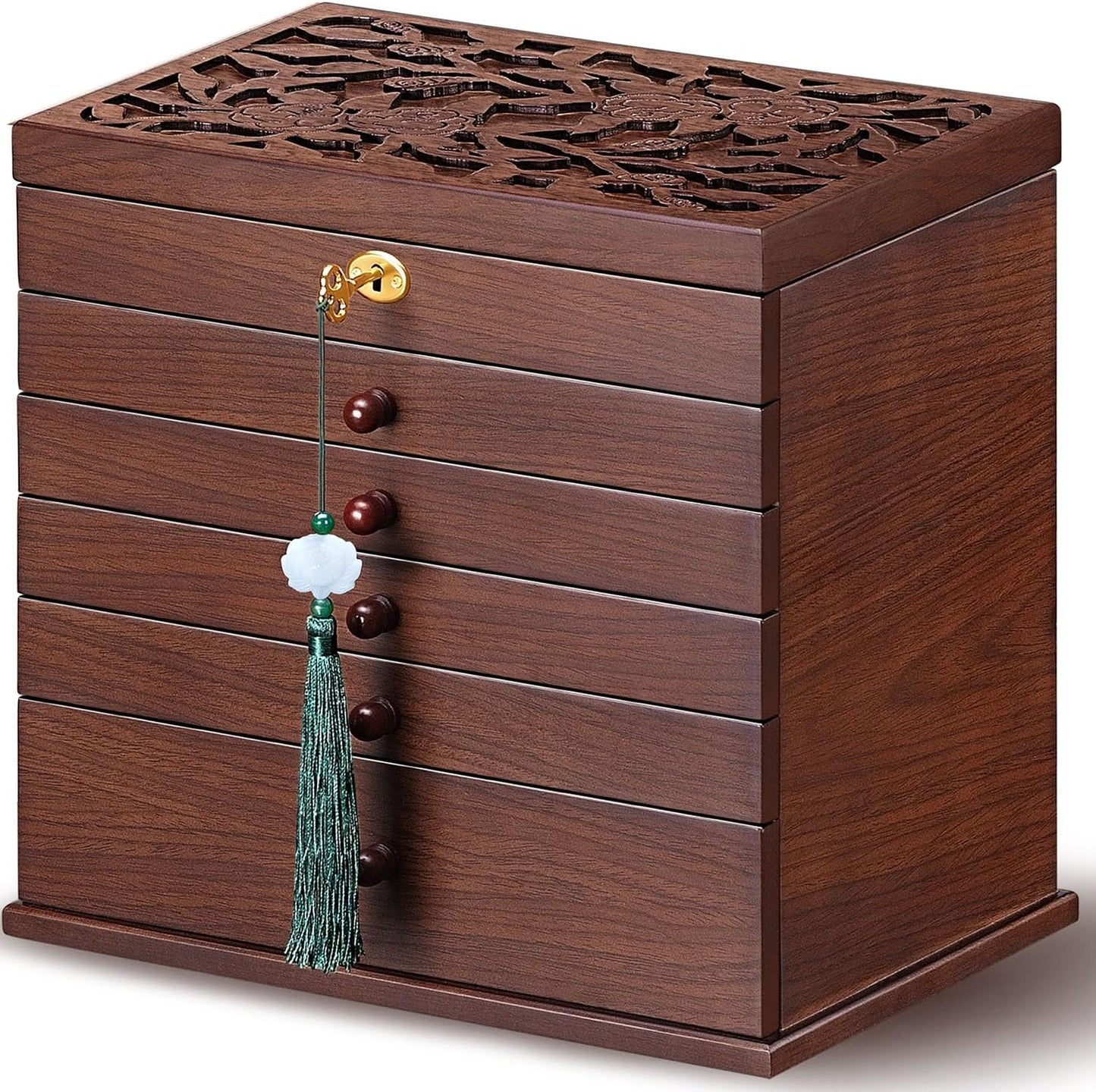 Vintage Rustic Wooden Jewelry Organizer boxes with 5 Drawers & Lock | Large Storage Box for Necklaces, Rings, Earrings | Handcrafted Gift for Women