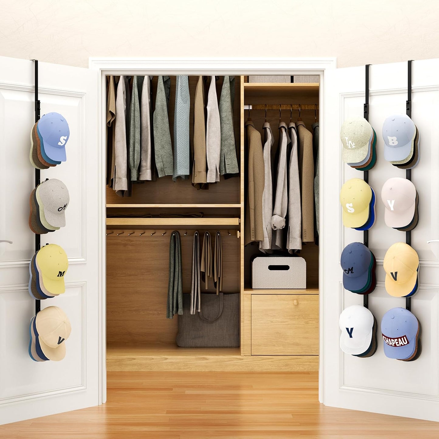 SWTYMIKI Over Door Hat Rack - 3 Packs Metal Hanging Hat Organizer with 12 Hooks Design, Baseball Cap Hanger Organizer Storage Holds up to 60 Caps for Door, Bedroom, Closet