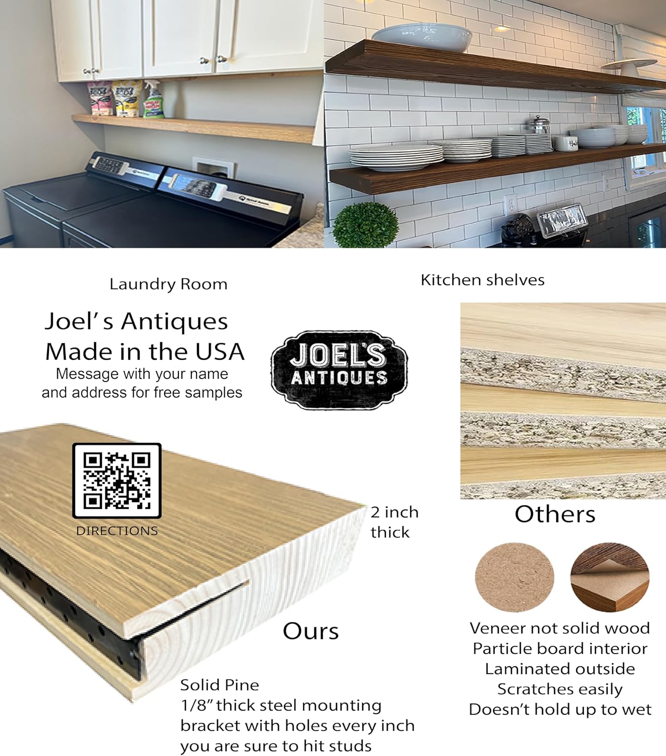 joelsantiques - 42 Inch Wooden Floating Shelves for Wall - 42x8x2 in - Made of Natural Wood - Heavy Duty Rustic Wall Shelves for Bedroom - Perfect for Living Room, Kitchen - Mocha