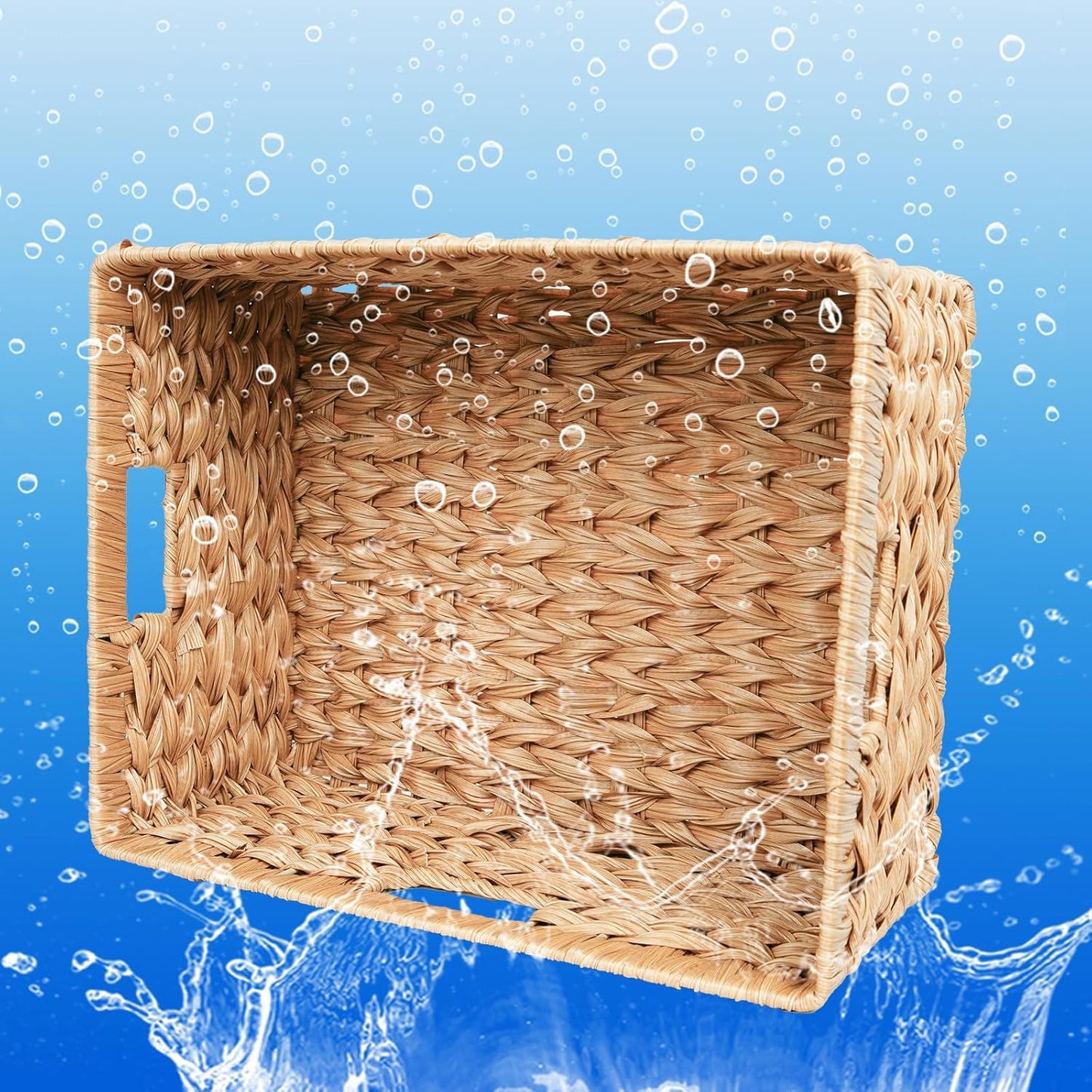 Large Wicker Basket, Hand-Woven Basket for Storage, Wicker Basket with 3 Handles, Waterproof Storage Basket for Shelves (1Pack)
