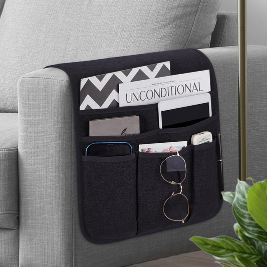 Teniux Remote Control Holder Armchair Caddy for Recliner Couch, Non-Slip Armrest Organizer with 5 Pockets for Magazine, Tablet, Phone, iPad