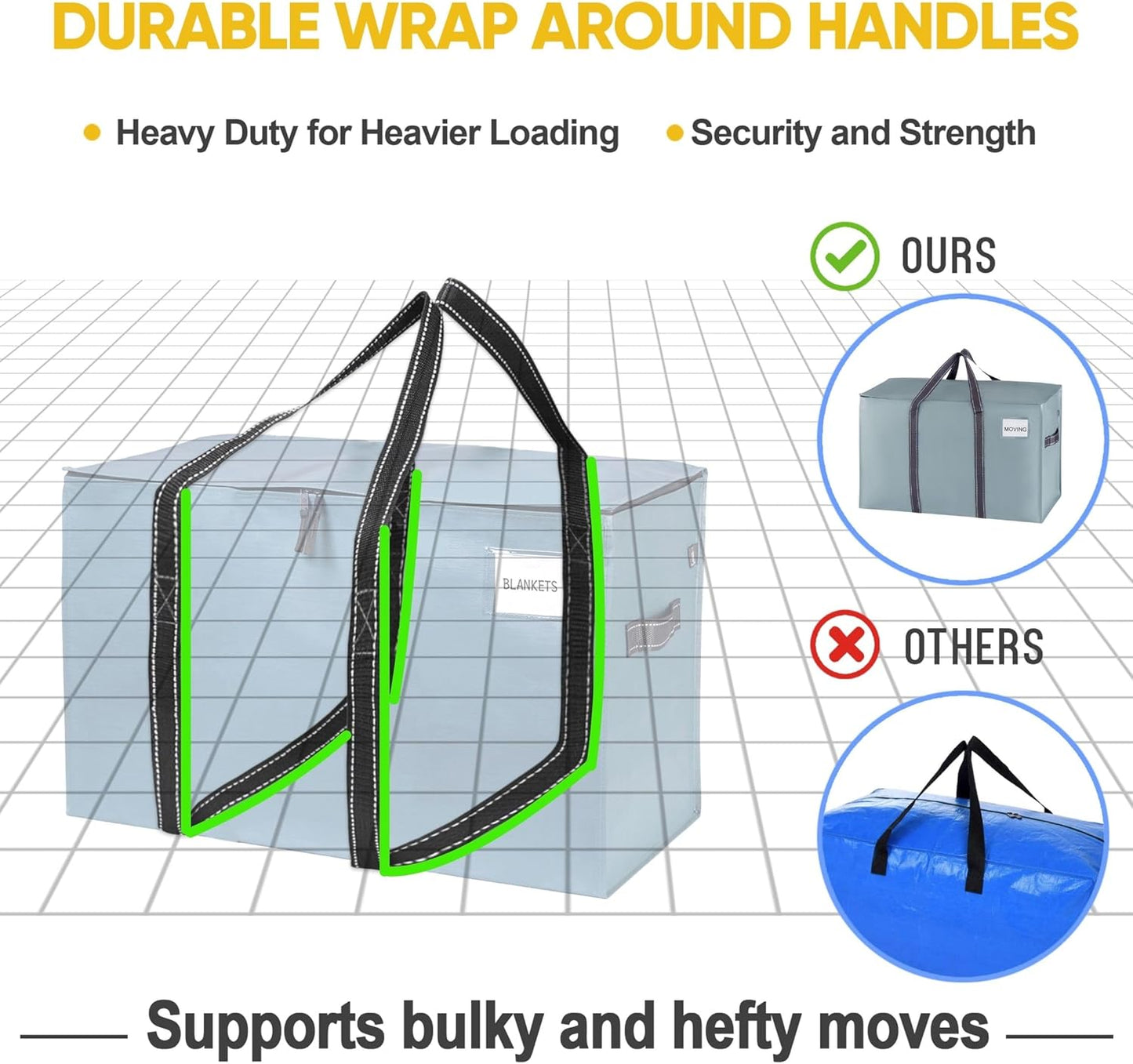 VENO 4 Pack Moving Bags and Large Christmas Storage Bins with lids. Alternative to Moving Boxes, Packing Supplies for College. Extra Large Heavy Duty Totes for Packaging (Light Blue Matte, 4 Pack)