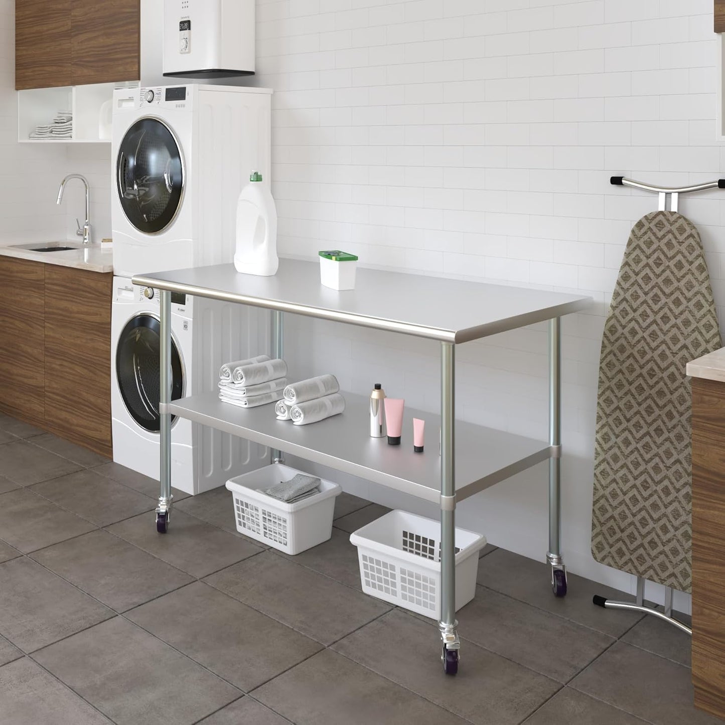 AmGood 30" x 60" Stainless Steel Work Table with Casters | Heavy Duty Metal Utility Table On Wheels | Kitchen Island Cart