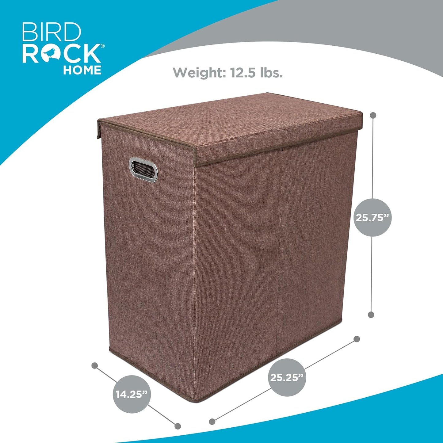 BIRDROCK HOME Laundry Hamper with Lid | Removable Bags for Sorting Clothes | Sectioned Laundry Basket for Bedroom & Bathroom | Collapsible Storage Bin with Cover | Double, Brown