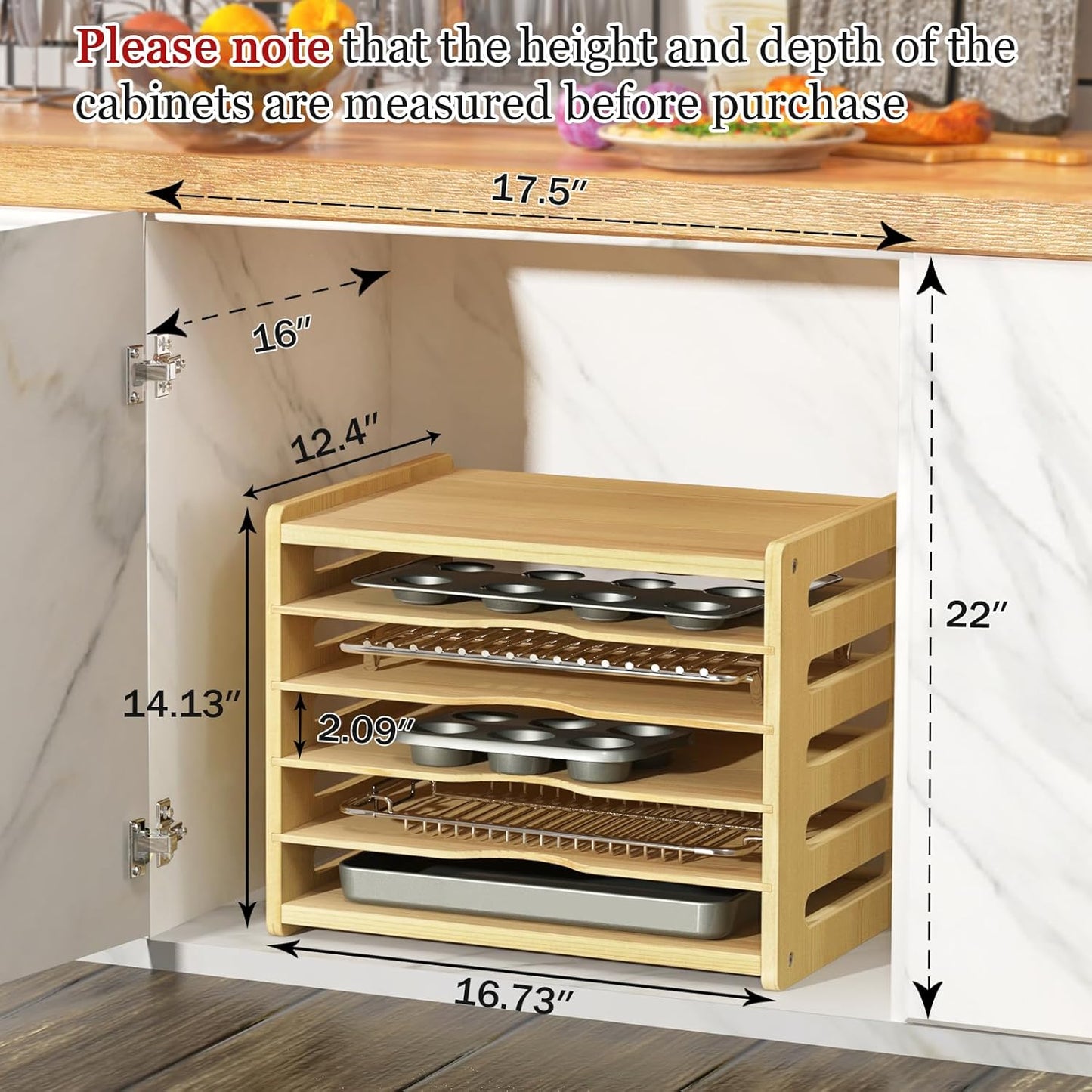6 Tier Wooden Cabinet Tray Dividers, Kitchen Vertical Tray Divider Organizer, Storing pans, Baking trays, Cutting Board