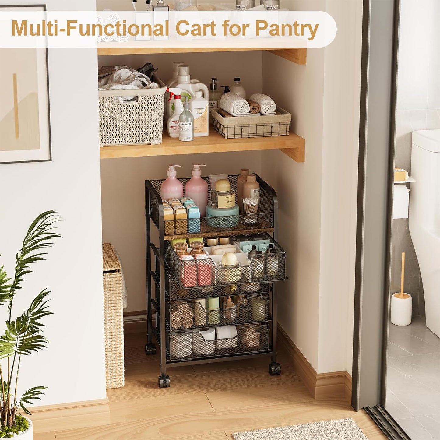 5-Tier Craft Organizer Cart with Wheels-Storage Cart with Drawers,Lockable Wheels Rolling Utility Cart,Makeup Cart with DIY Divider,Office Supply Organizer Storage for Studio,Office,Bedroom,Black