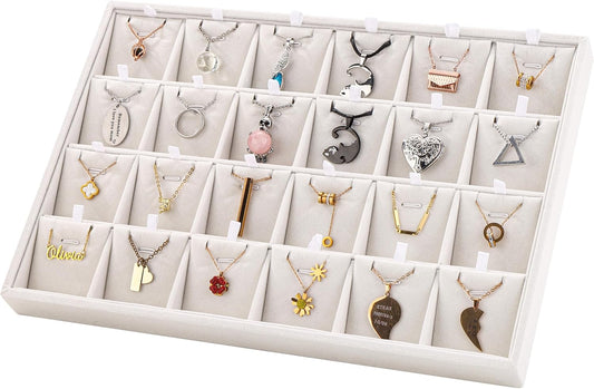 Mornajina 24 Grids Stackable Jewelry Tray Organizer with Removable Dividers, Velvet Jewelry Display Tray for Earrings Necklaces Bracelet Rings Display Showcase - Beige