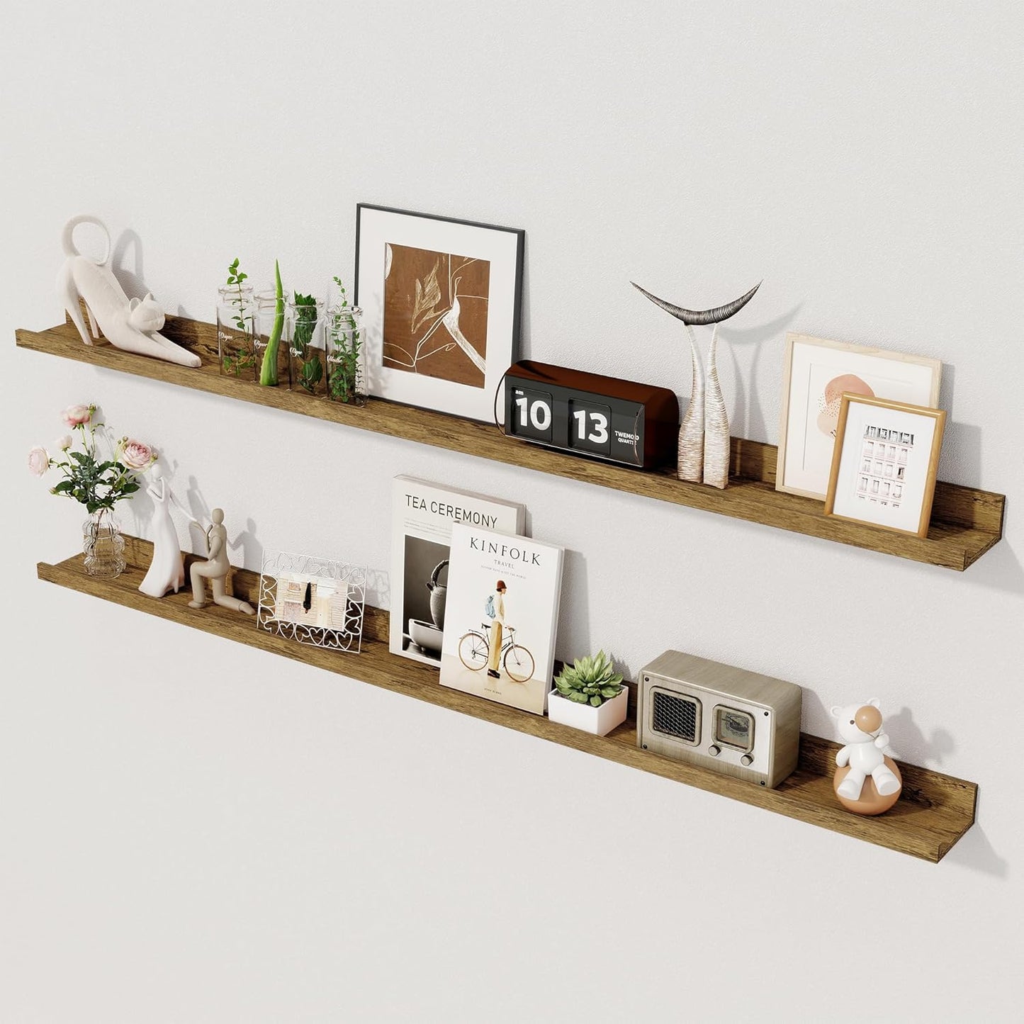 Axeman 48 Inch Floating Shelves for Wall | Picture Ledge Shelf Set of 2 | Rustic Brown Picture Shelf for Wall with Ledge | Floating Shelves with Lip | Photo Ledge Shelves for Books Album Records