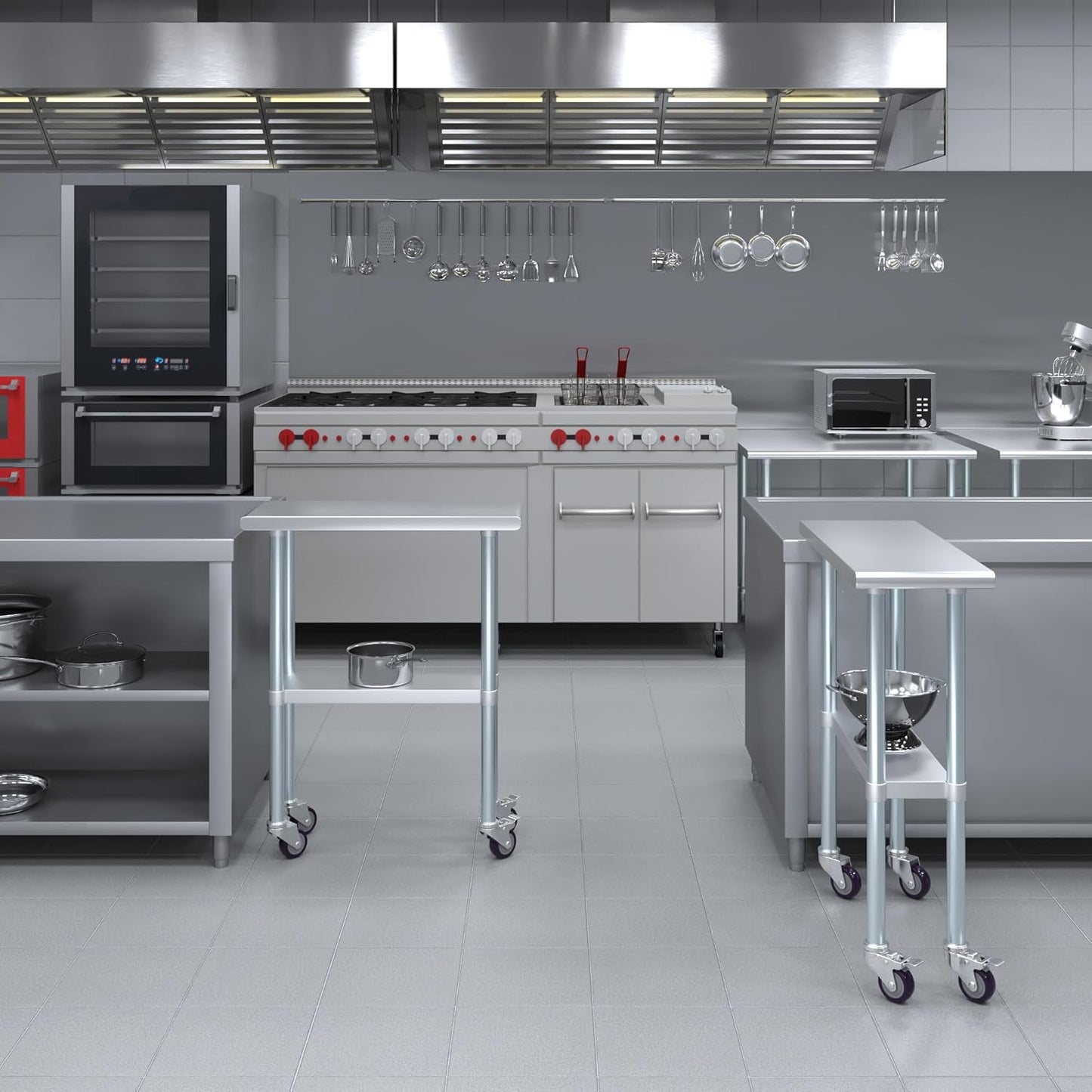 AmGood 12" Long x 30" Deep Stainless Steel Table with Casters