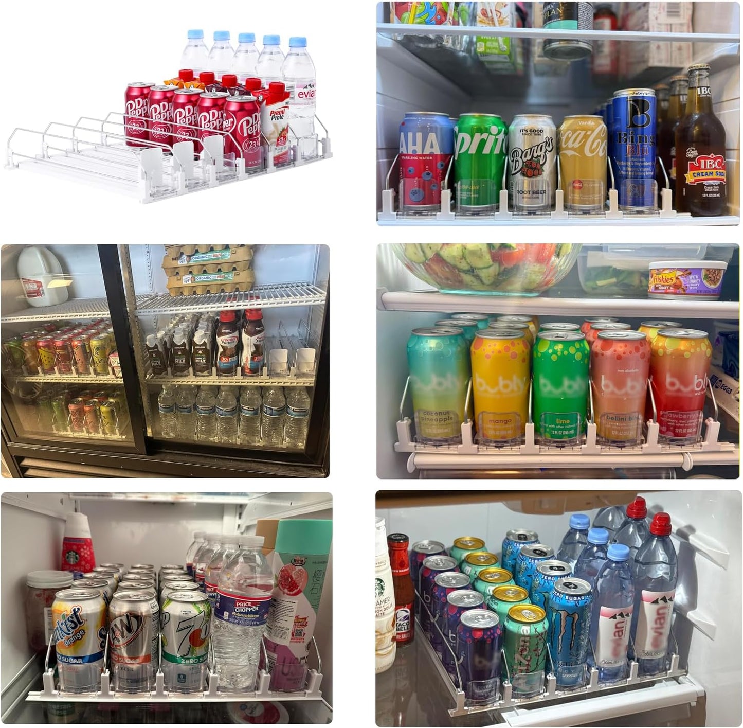 Drink Organizer for Fridge-White Automatic Pusher Glide,12oz 16oz 20oz-Soda Dispenser for Fridge-Holds up to 30 Cans