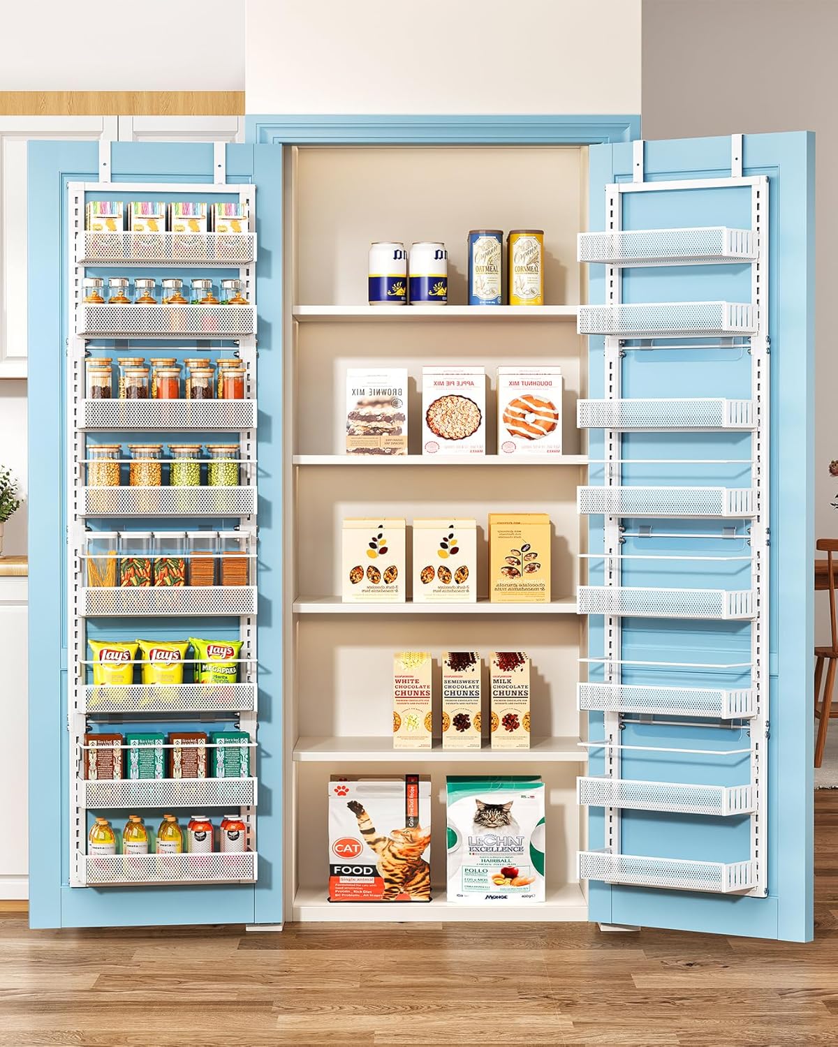 SNTD Over the Door Pantry Organizer - 8 Tier Adjustable Pantry Door Spice Organizer, Large Capacity Hanging Door Spice Rack for Kitchen Pantry Organizers and Storage (White, 12.3" W x 4.7" D x 69" H)
