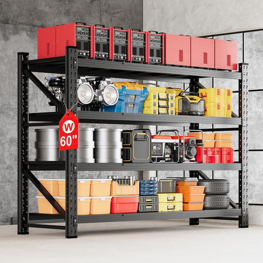 MIIIKO 60" W Storage Shelves,4800LBS Metal Garage Storage Shelving,Heavy Duty Adjustable Unit Storage Shelves for Warehouse,Basement,60" W x 24" D x 70" H,Black