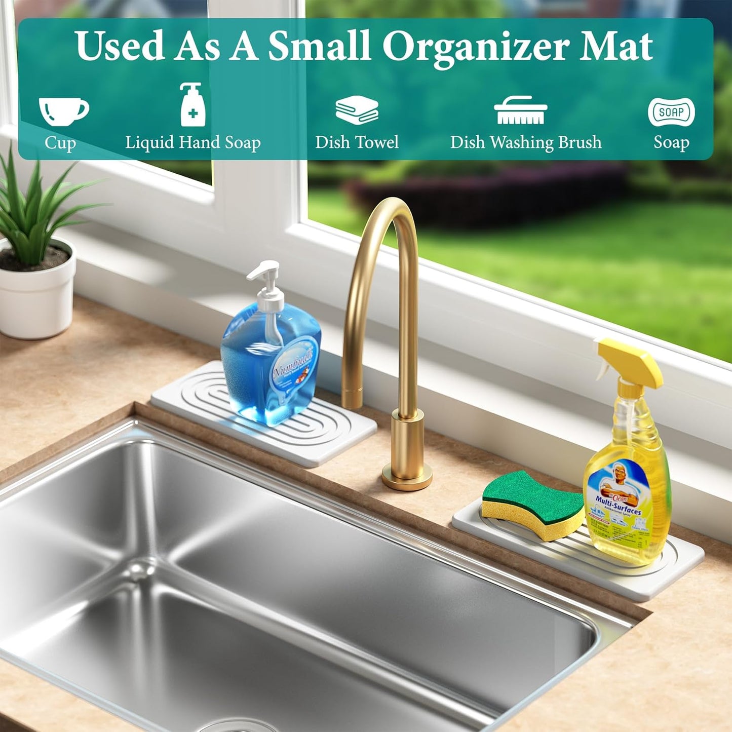 2 PCS Water Absorbing Stone Tray for Sink, Quick Drying Diatomite Bathroom Tray Countertop, Stone Drying Mat for Kitchen Counter Faucet, Soap Dish Dispenser Vanity Organizer, White-B-8.3" x 4"