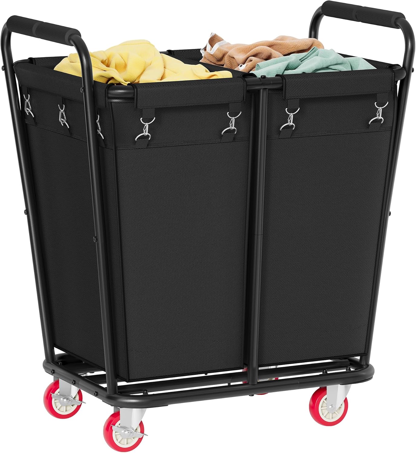 Hoctieon 2 Section Laundry Sorter Cart, 300L Rolling Hamper with Wheels, Industrial Laundry Basket Organizer, Large Dirty Clothes Hamper for Home & Hotel, Heavy Duty, Black