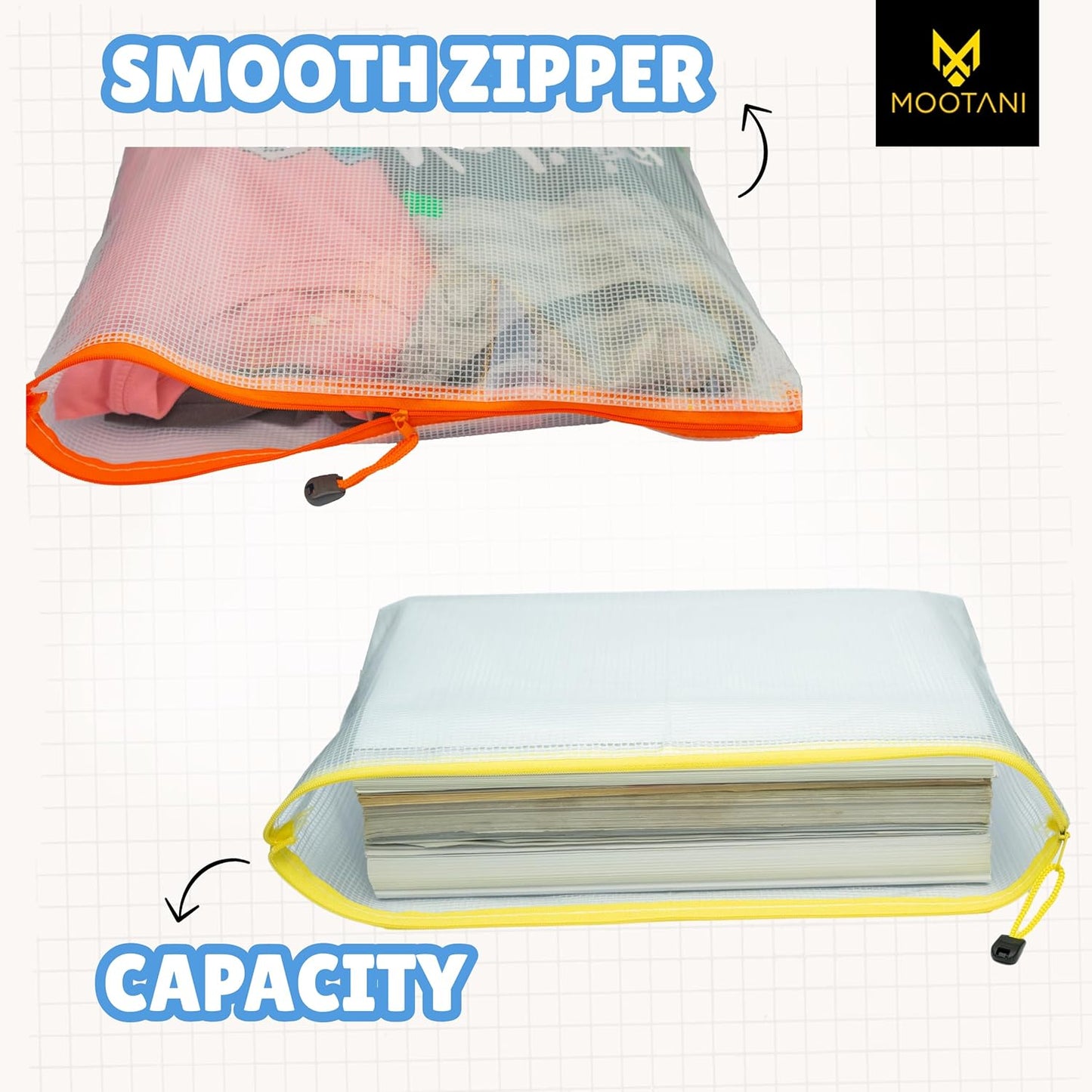 24 Pcs Mesh Zipper Pouch Bags A3 (16x12) Inches Large Waterproof, Reusable Zipper Bags for Board Game & Puzzle Storage, Classroom, Office & Organization, 8 Colors