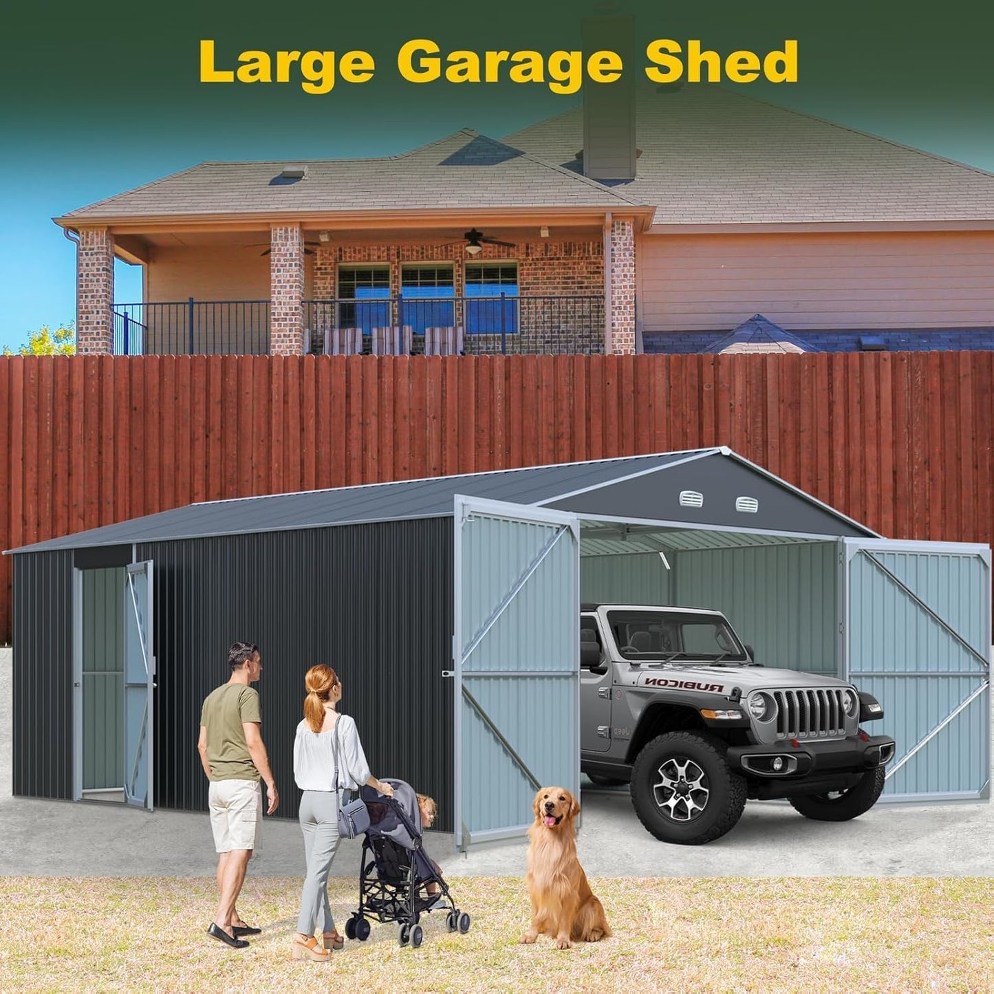 Outdoor Storage Shed 20x13 FT, Sheds & Outdoor Storage Clearance - Metal Garage Shed for Car, Truck, Bike, Garbage Can, Lawnmower - Backyard Tool House Building with 2 Doors and 4 Vents