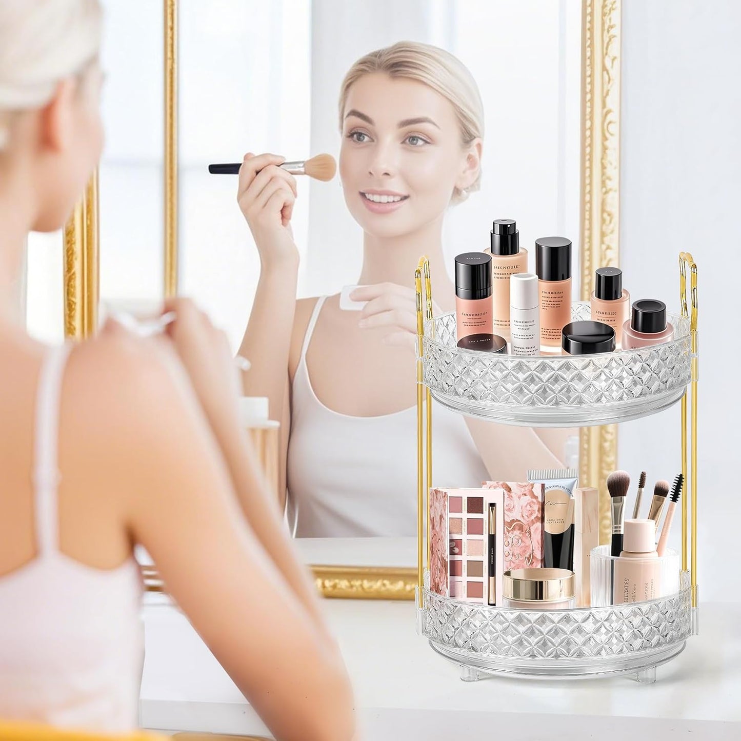 360 Rotating Makeup Organizer for Vanity, 2Tier Adjustable Perfume Organizer for Dresser, Multi-Function Spinning Cosmetics Skincare Storage for Bedroom, Dresser, Countertop, Clear