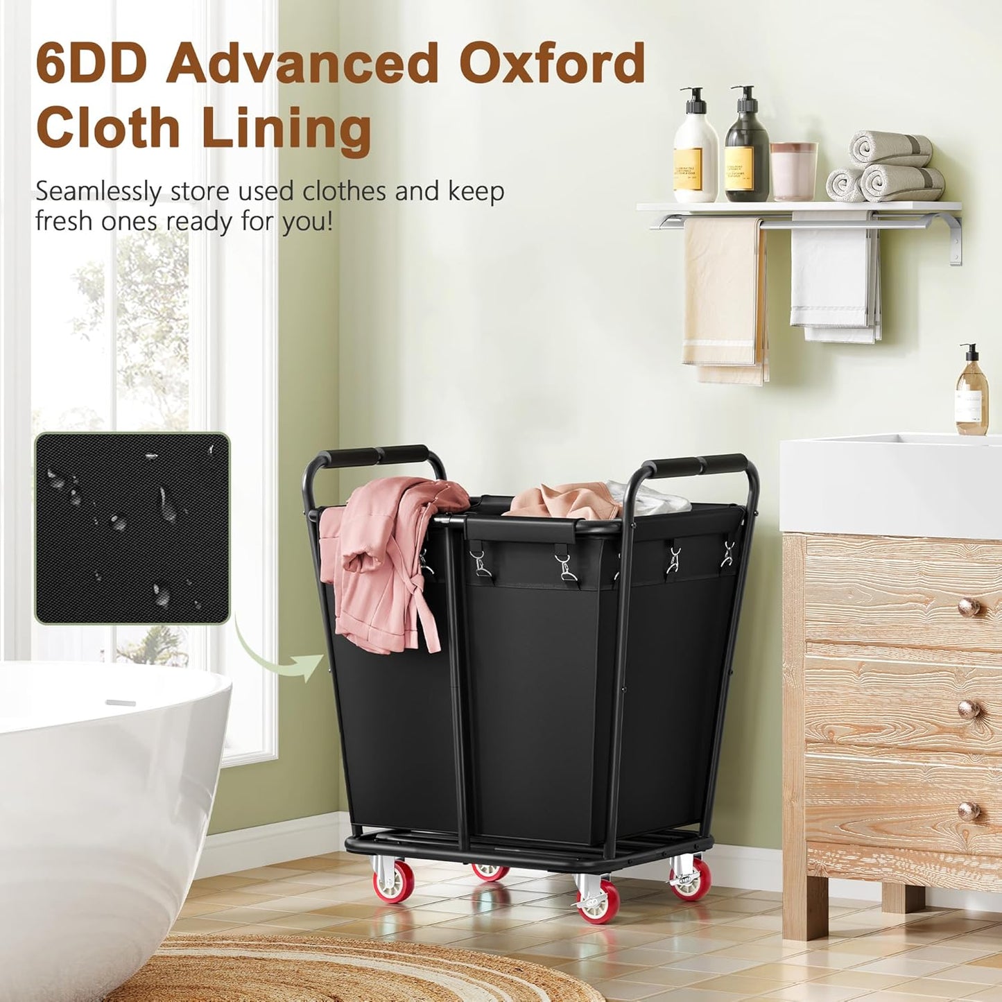 Hoctieon 2 Section Laundry Sorter Cart, 300L Rolling Hamper with Wheels, Industrial Laundry Basket Organizer, Large Dirty Clothes Hamper for Home & Hotel, Heavy Duty, Black