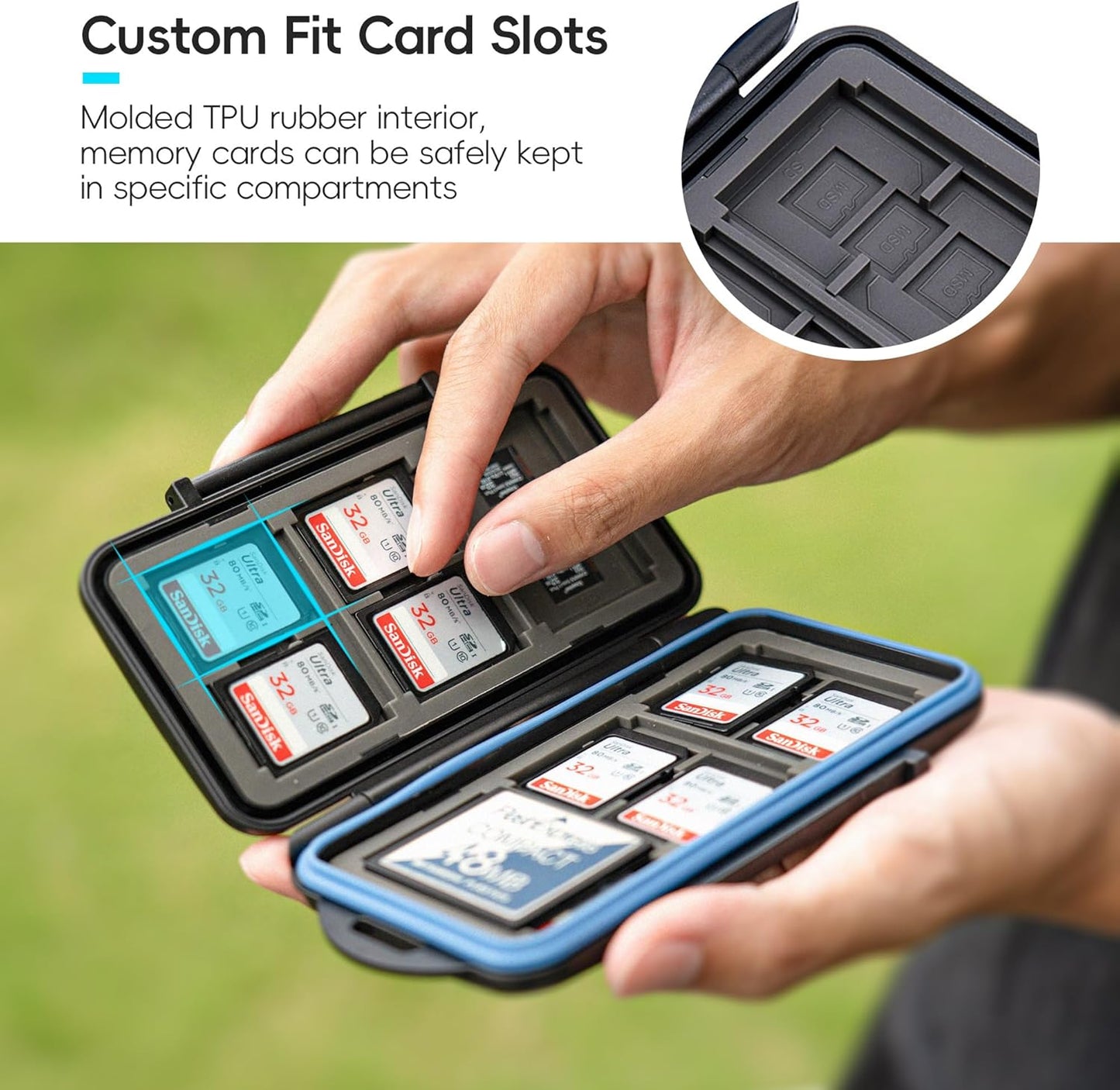 JJC Memory Card Case for 6 Cfast Compact Flash Cards, 12 SD Cards & 18 Micro SD Cards, Water-Resistant SD CF Card Holder with A Free Carabiner