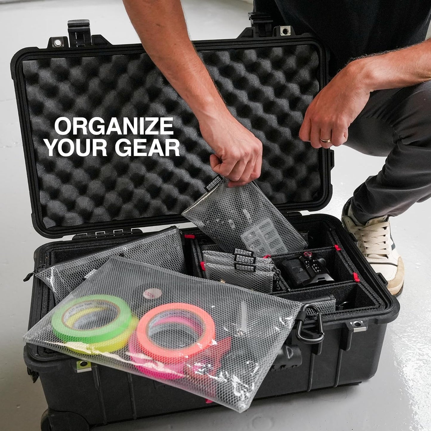 GOBAGS Air Production Small Clear Zipper Pouch (4‑Pack) – Cable Organizer & Travel Gear Bag for Electronics, Camera Accessories, Tool Pouch & Small Tech Storage