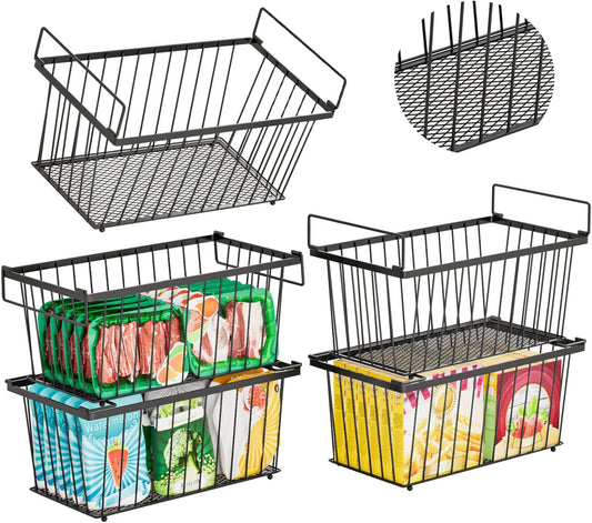 Enhanced Leak-Proof Bottom - Freezer Organizer Bins ，5 Pack Stackable Deep Freezer Organizer Bins for 7 Cu.FT Small Chest Freezer，Easy Get Bottom Foods without Digging