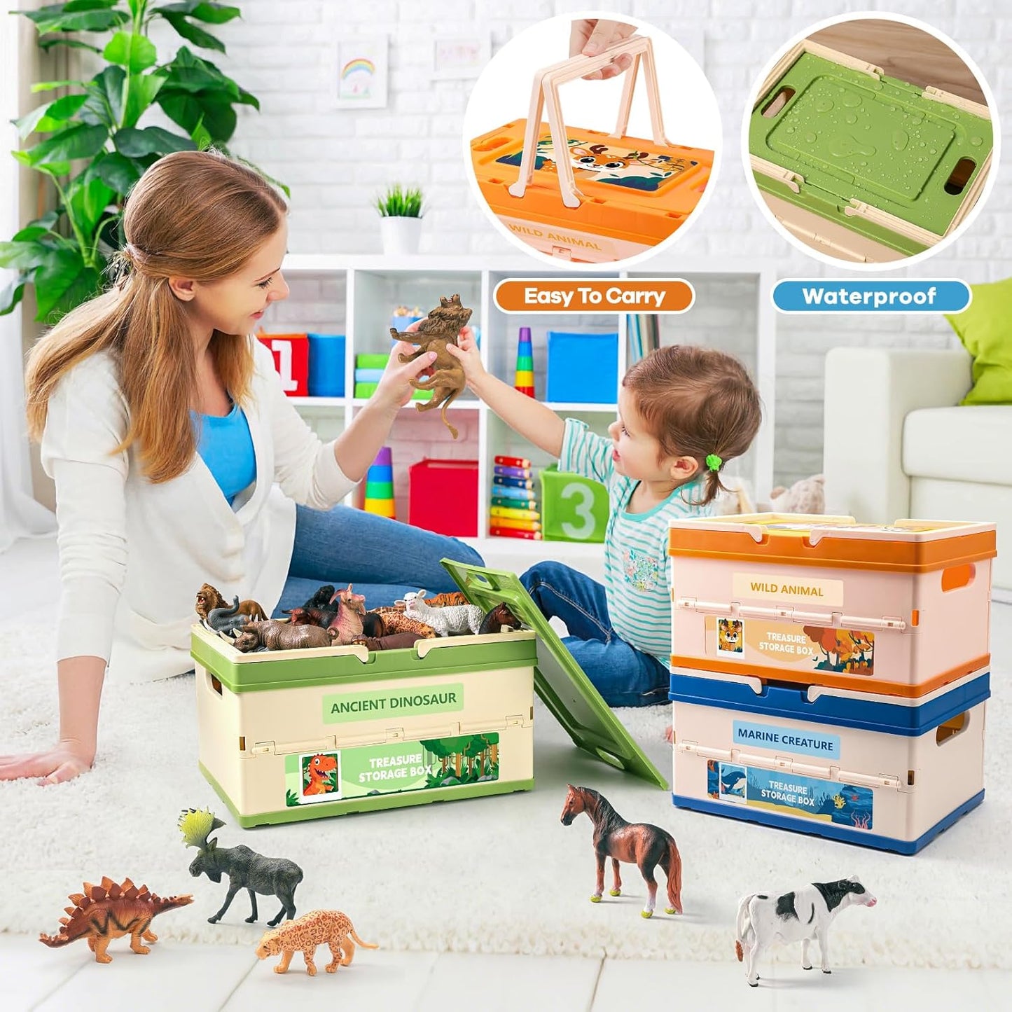 FRUSE 3 Pack Toy Storage Organizer, Large collapsible Toy Box with Lid and Handle,Toy Storage Organizer Boxes Bins for Kids, Boys, Girls, Nursery,Playroom,Bedrooms,Living Rooms, 13.5"x9.6"x21.6"