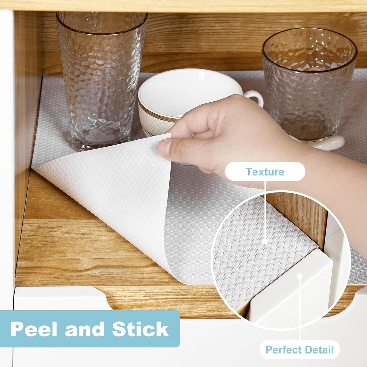 Cabinet Shelf Liner Peel and Stick: White Contact Paper Self Adhesive - 15.7 in x 24 FT Non-Slip Waterproof Drawers Liners - Easy to Cut, Removable, Cupboard Liner for Pantry Shelves, Countertops