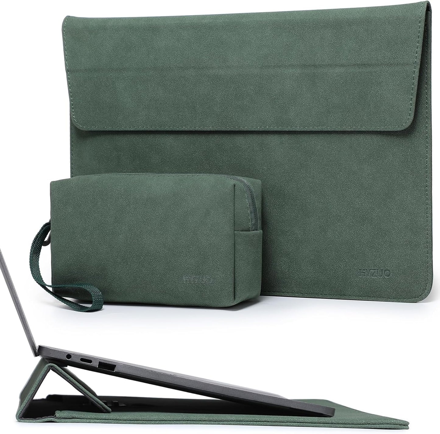 HYZUO 13 Inch Laptop Sleeve with Adjustable Stand for MacBook Air 13 M4 M3 M2 M1 2025-2018, MacBook Pro 13 M2 M1 2025-2016, Surface Pro, iPad Pro/Air 13 M4 M3 M2, XPS 13, with Pouch, Midnight Green