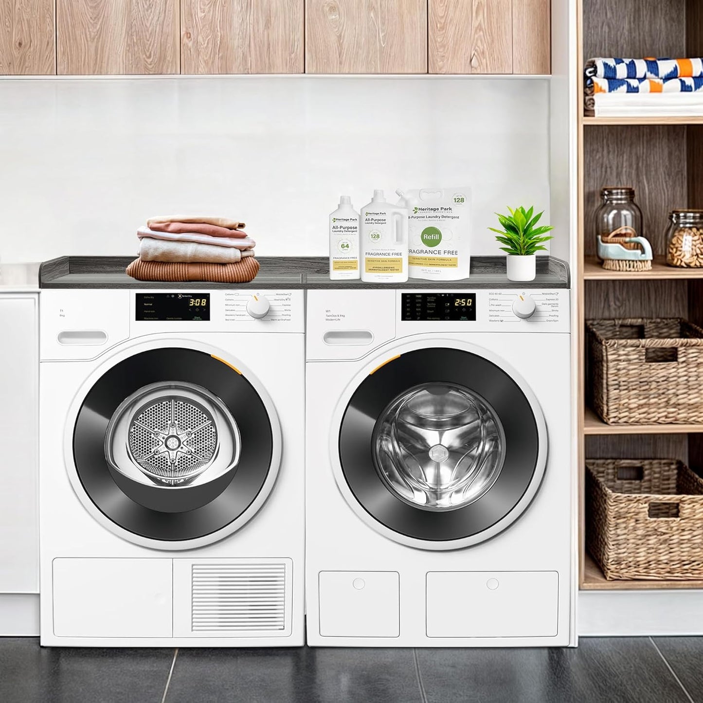 Royxen Washer Dryer Countertop, 27.4" x 54" Wood Universal Fit, Washer Dryer Topper, Laundry Room Organization, Laundry Countertop for Laundry Organization, Eucalyptus