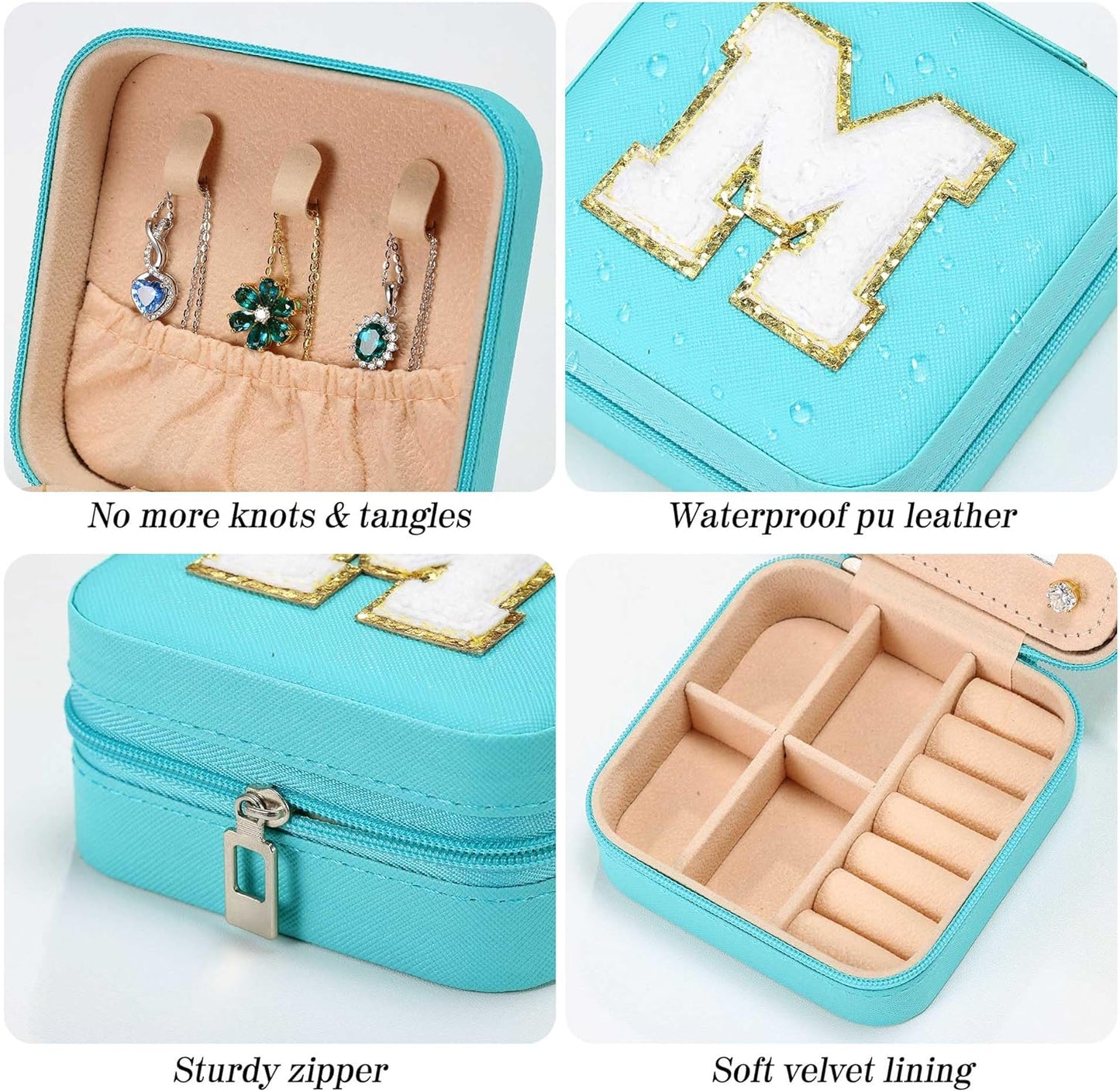 Parima Women's Jewelry Organizer | Necklace, Earring, Ring Holder | Aqua Blue Travel Gift - Letter V
