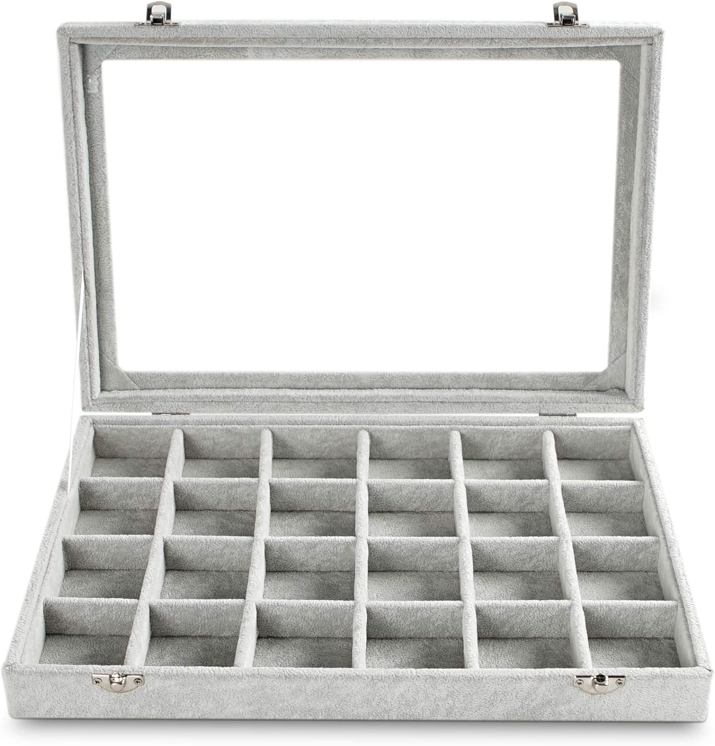 Frebeauty 24 Grid Earring Holder Organizer Tray, Jewelry Organizers and Storage for Drawer,Velvet Jewelry Display Storage for Earrings,Rings,Studs,10.5 x 6.5 x 1.2 Inches Gift for Women (Grey)