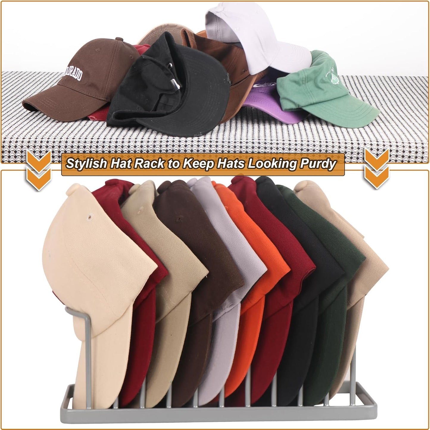 Hat Organizer for Baseball Caps - 4 Pack Space Saving Hat Stand Hold 40 Caps - Premium Metal Hat Rack for Baseball Caps Display & Organizer - No Install Hat Holder for Closet