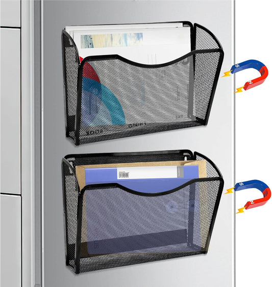2-Pack Magnetic File Holder-File Folder Organizer, No Drilling Paper Document Holder, Large Capacity Office Hanging Magazine Rack for Refrigerator, File Cabinets, Whiteboard, Office