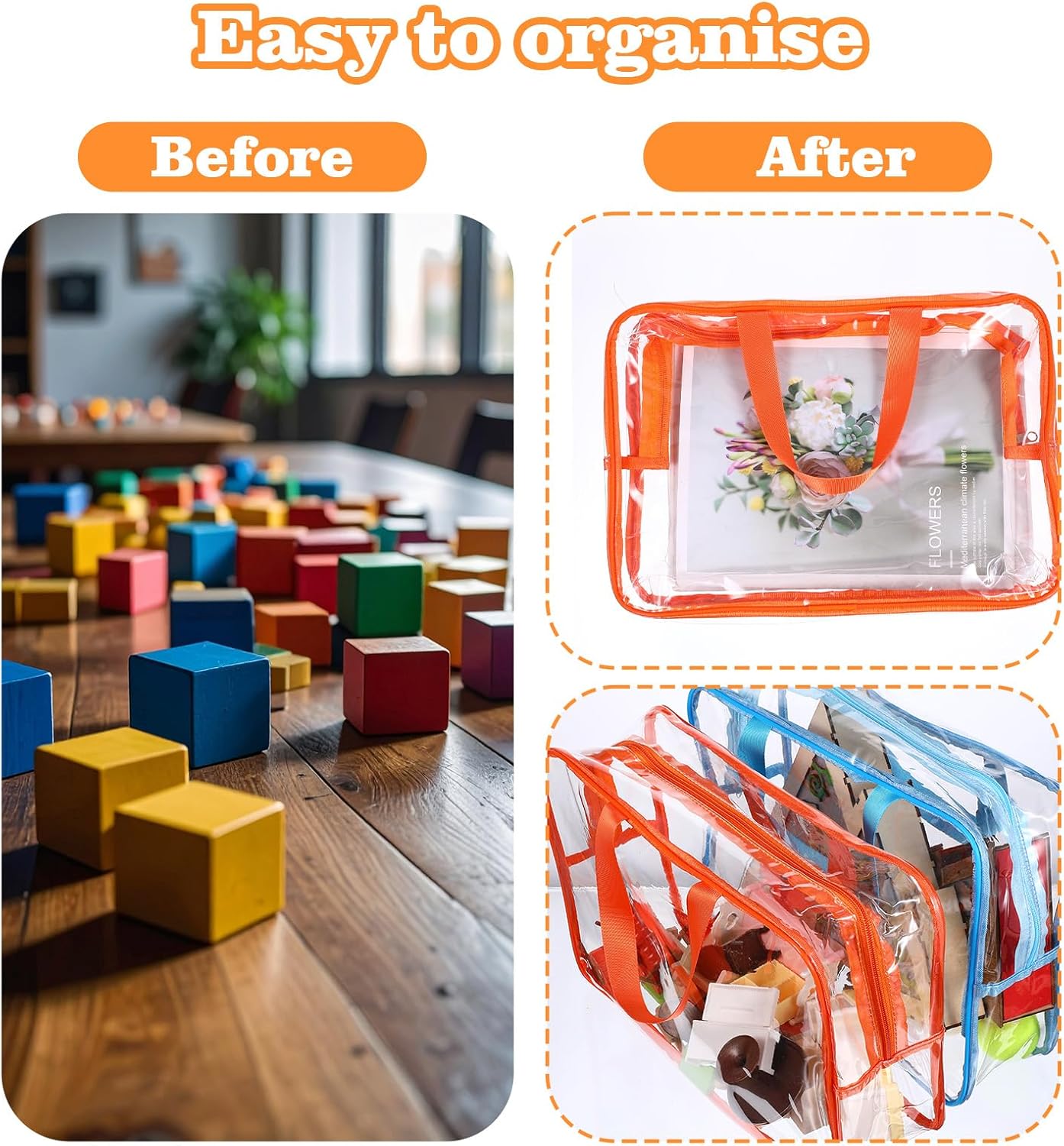 8 Packs Large Toy Storage Bags with Labels, Reusable Clear PVC Toy Organizers and Board Game Storage Bags for Toys Travel, Waterproof Organizer Bag with Zipper for Building Blocks, Puzzle