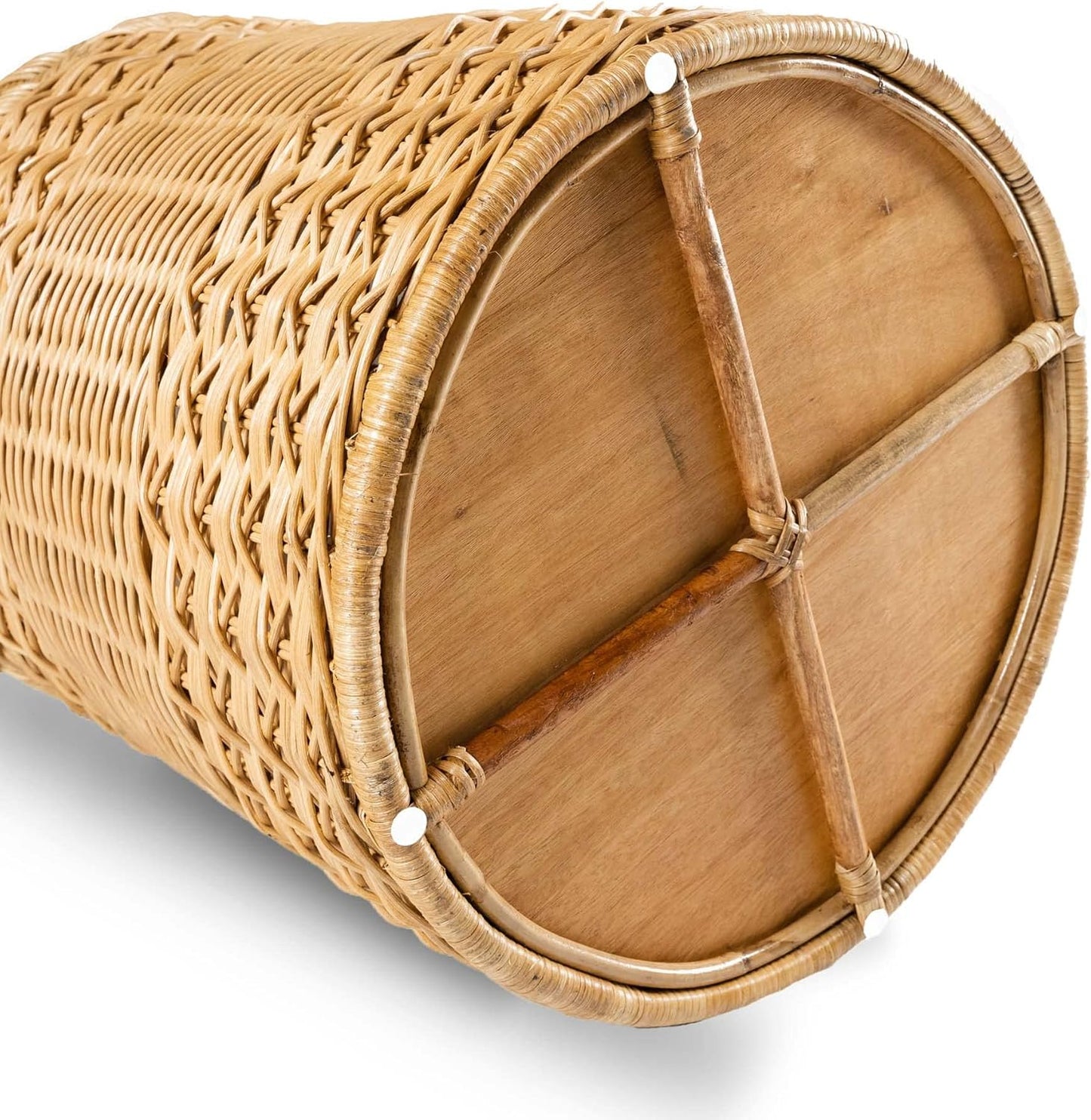 The Basket Lady Round Wicker Laundry Hamper, Large, 19 in Dia x 25 in H, Sandstone
