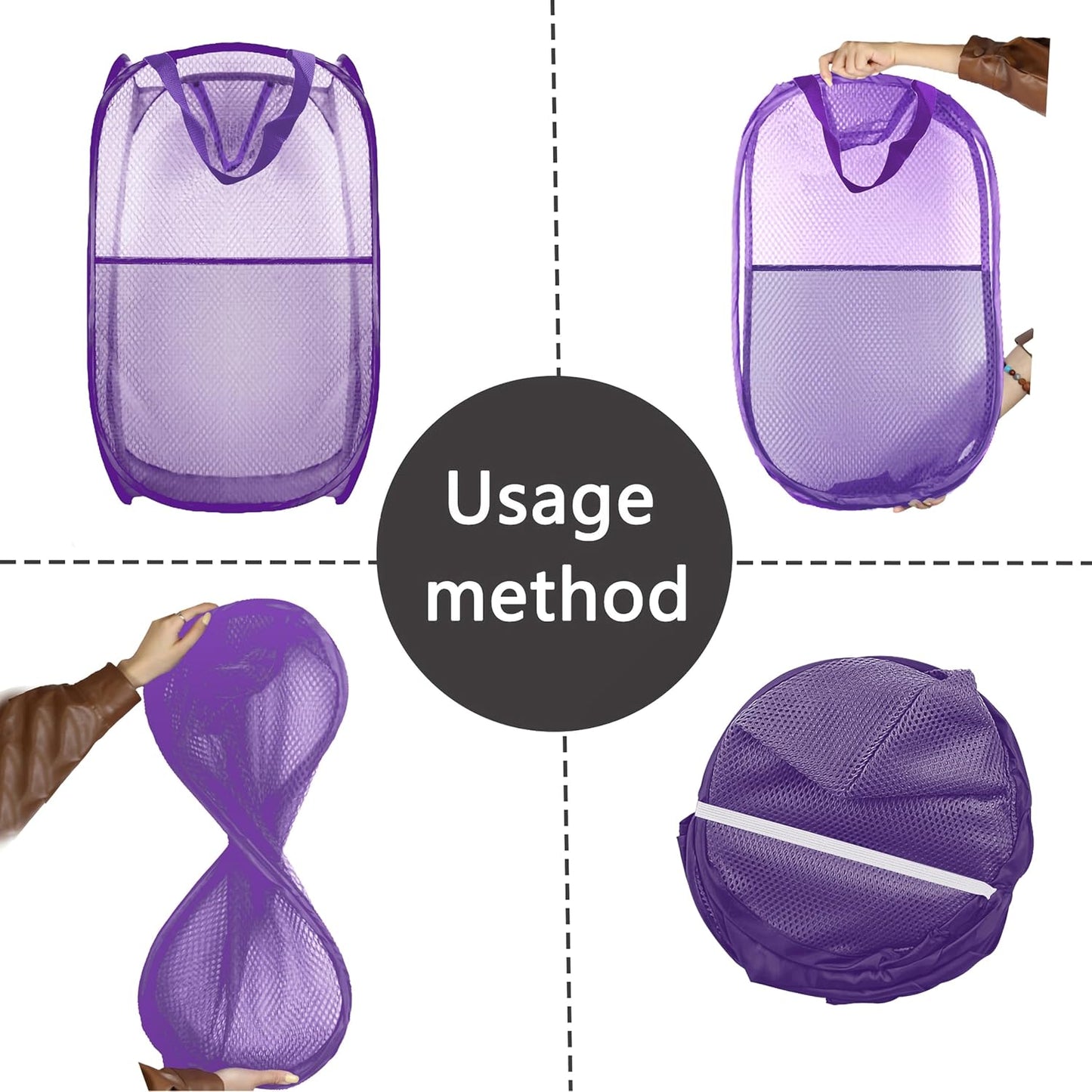 Collapsible Pop Up Laundry Hamper, Extra Large Mesh Foldable Laundry Basket, 28" x 16" x 16"(Purple)
