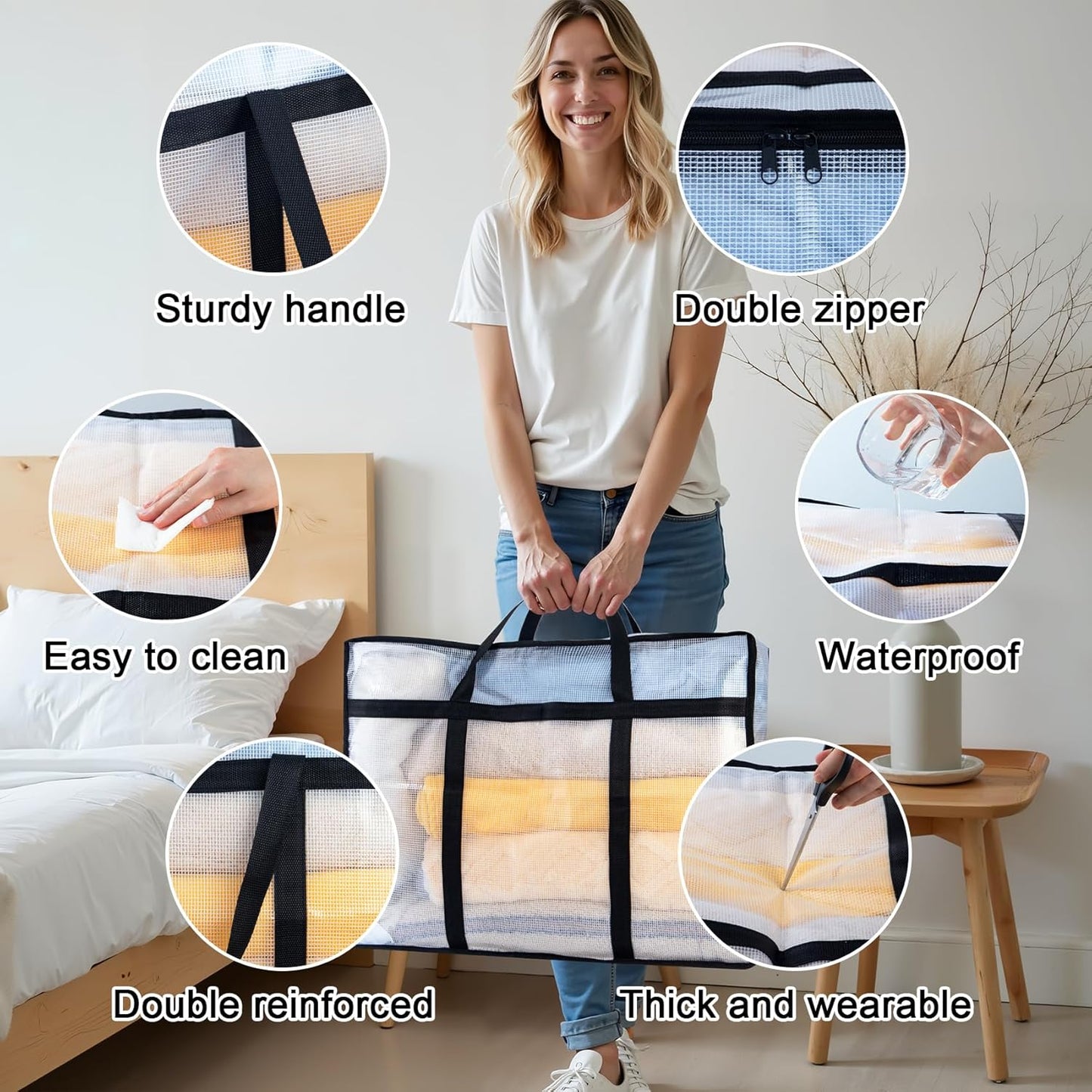 6 Pack Clear Blanket Storage Bags with Zipper, Vinyl Foldable Moving Bags Closet Organizers and Storage Containers for Bedding, Blankets, Comforters, Clothing, Toys, Quilt, Duvet, 90L