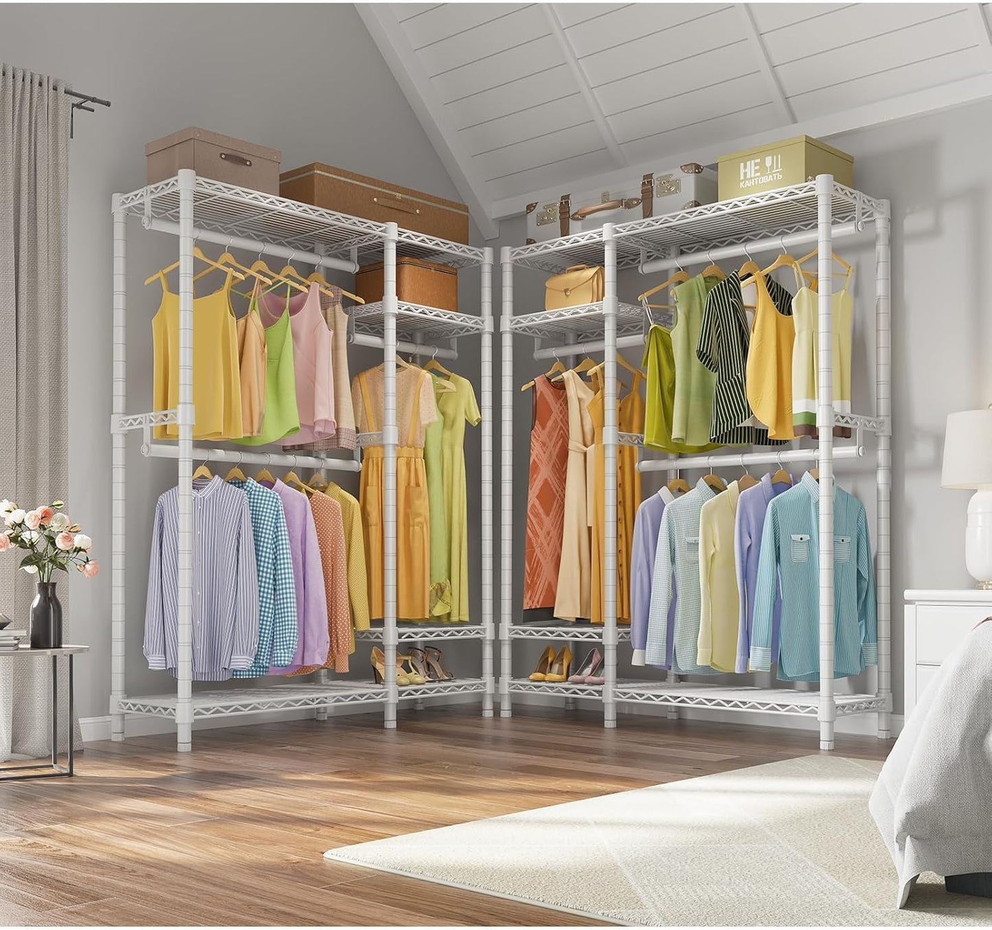VIPEK V2 Heavy Duty Clothes Rack 4 Tiers Wire Shelving Garment Racks with 3 Hanging Rods Compact Freestanding Closet Metal Closet Rack, Max Load 700LBS, White