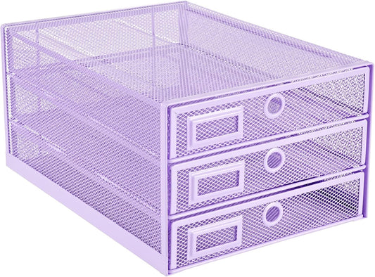 Annova Desk Organizer Wire Mesh 3 Tier Sliding Drawers Paper Sorter/Multifunctional/Premium Solid Construction for Letters, Documents, Mail, Files, Paper, Kids' Art Supplies (Light Pink)