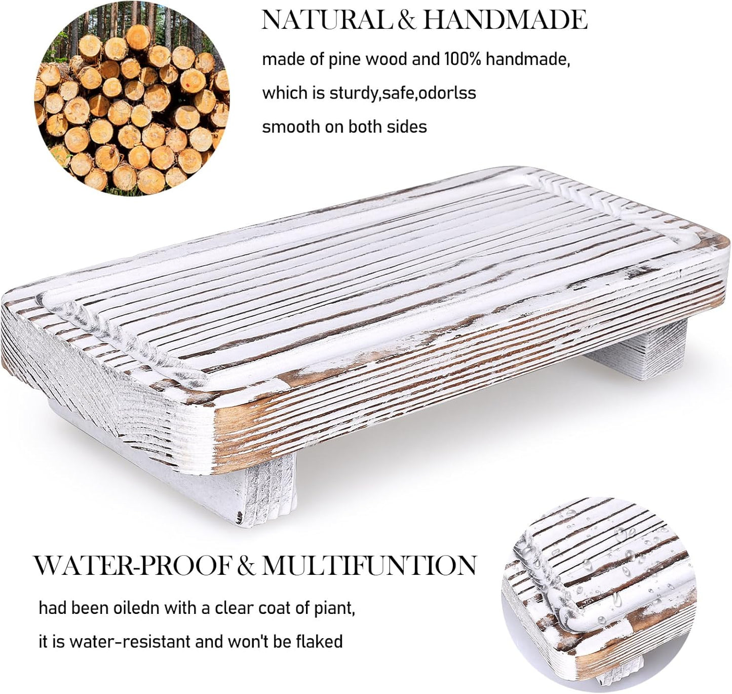 Small White Bathroom Decor Tray for Counter Dish Soap Holder Wooden Pedestal Stand for Kitchen Sink Soap Dispenser Tray Wood Risers Kitchen Accessories Countertop Vanity Counter Sink Tray