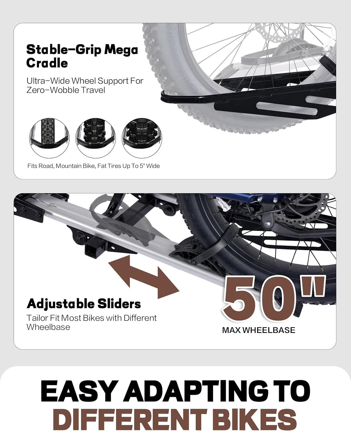 RokRack One Foldable 2-Ebike Rack with Ramp, 200 lbs Capacity, Hitch Mount Electric Bike Rack, Fits up to 5" Fat Tire Width and 50" Wheelbase, Ebike Carrier Rack for 2" Receiver for Cars SUVs Vans RVs