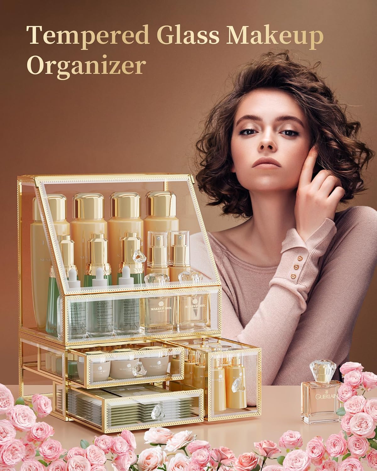 Makeup Organizer for Vanity, Clear Makeup Organizer with Drawer, Skincare Holder for Bathroom Countertop,Cosmetic Display Case for Dresser