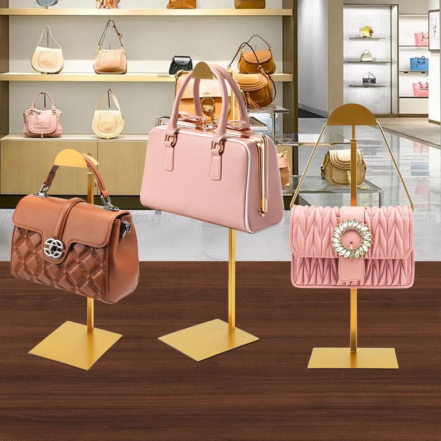 Purse Display Stand,4 Pack Gold Purse Stands For Display,Stainless Steel Bag Display Stand, Height Adjustable Shoulder Bag Holder, for Commercial Stores And Parties