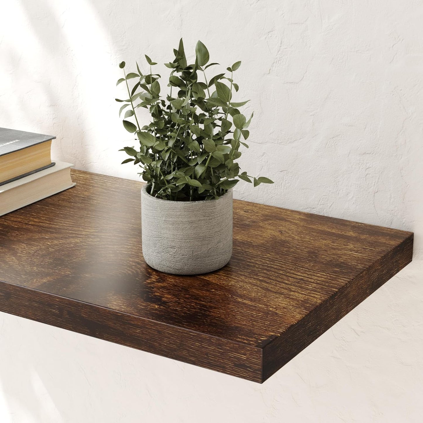 Wall Shelf Set of 3, Rustic Brown Floating Shelves 36 in W x 10 in D x 1 in H, Wooden Floating Wall Shelf with Invisible Brackets for Living Room/Bedroom/Bathroom/Kitchen Storage and Decor